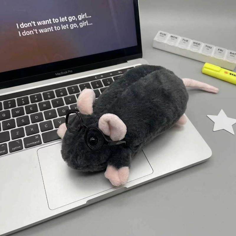 Flower Branch Rat Plush Pencil Pouch Large Capacity Multi-use Cosmetic Bag for School Office Travel Storage Organizer