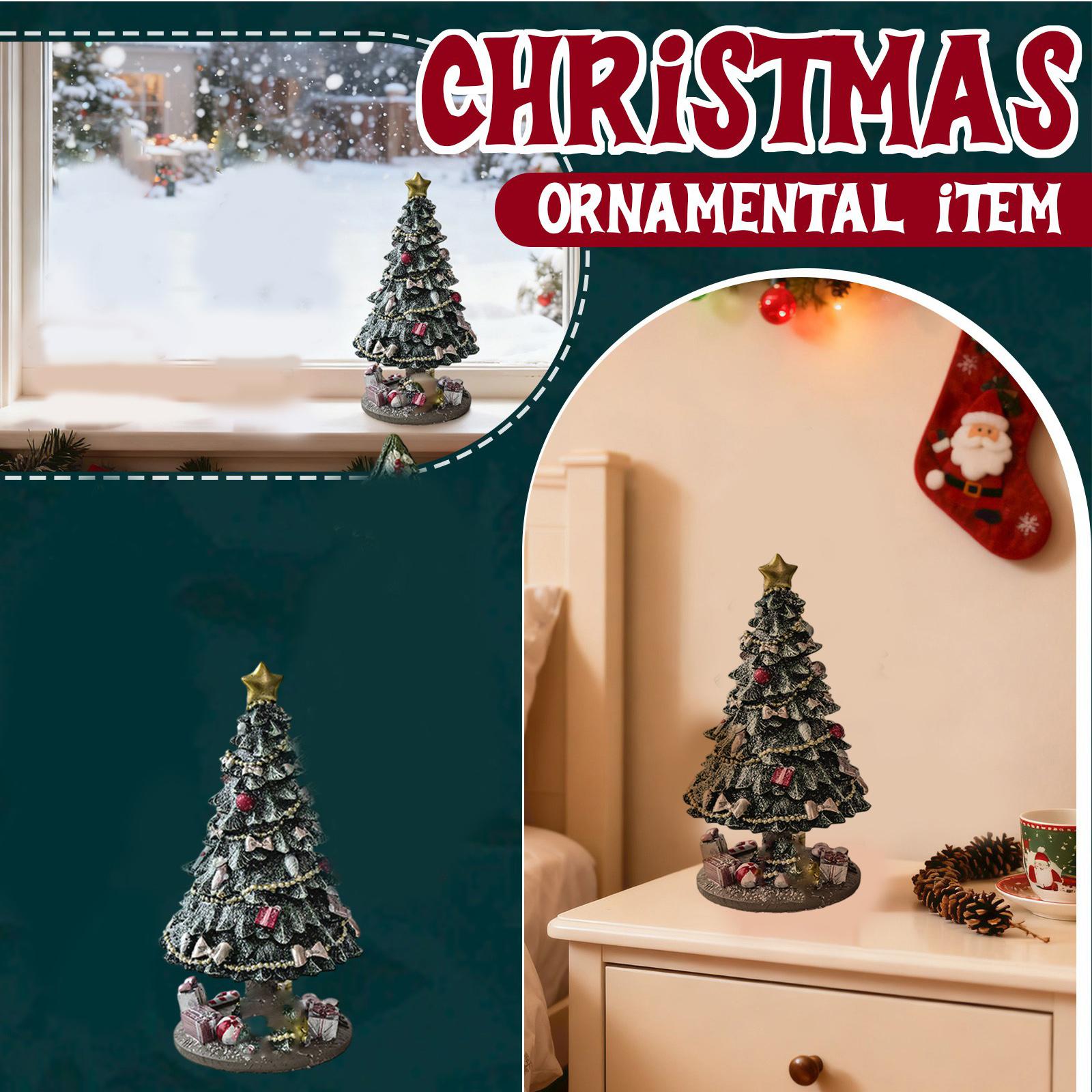 

Рождественская музыкальная шкатулка из смолы, настольное маленькое украшение, вращающаяся елка, рождественское украшение One Size зелёный