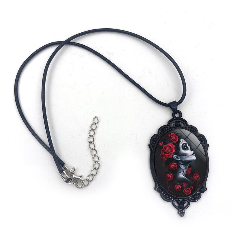 Red Rose Black Skull Oval Women's Versatile Accessories New Fashion Pendant Necklace