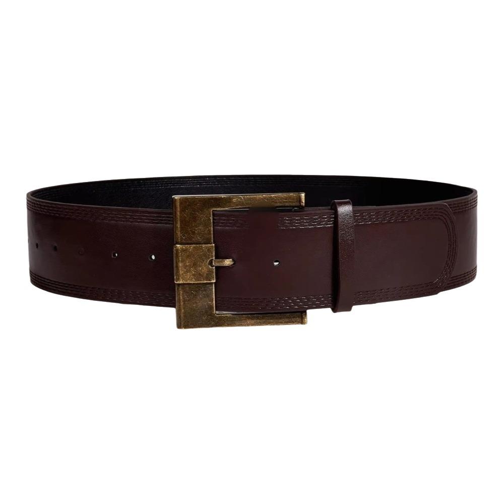 Y2K Metal Buckle Wide Belt Solid Color PU Leather Waistbands Retro Wide Waist Belt  Woman