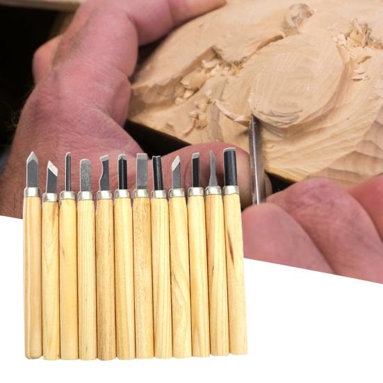 12Pcs Carving Chisel Sharp Blade Multi-purpose Manganese Steel High Hardness Wood Carving Set for Engraving