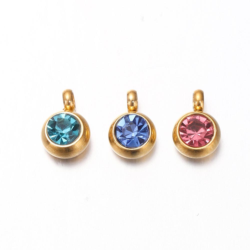 10Pcs 6mm Stainless Steel Birthstone Necklace Pendant Jewelry Making Rhinestone Charms For Women Earrings DIY Accessories Gift