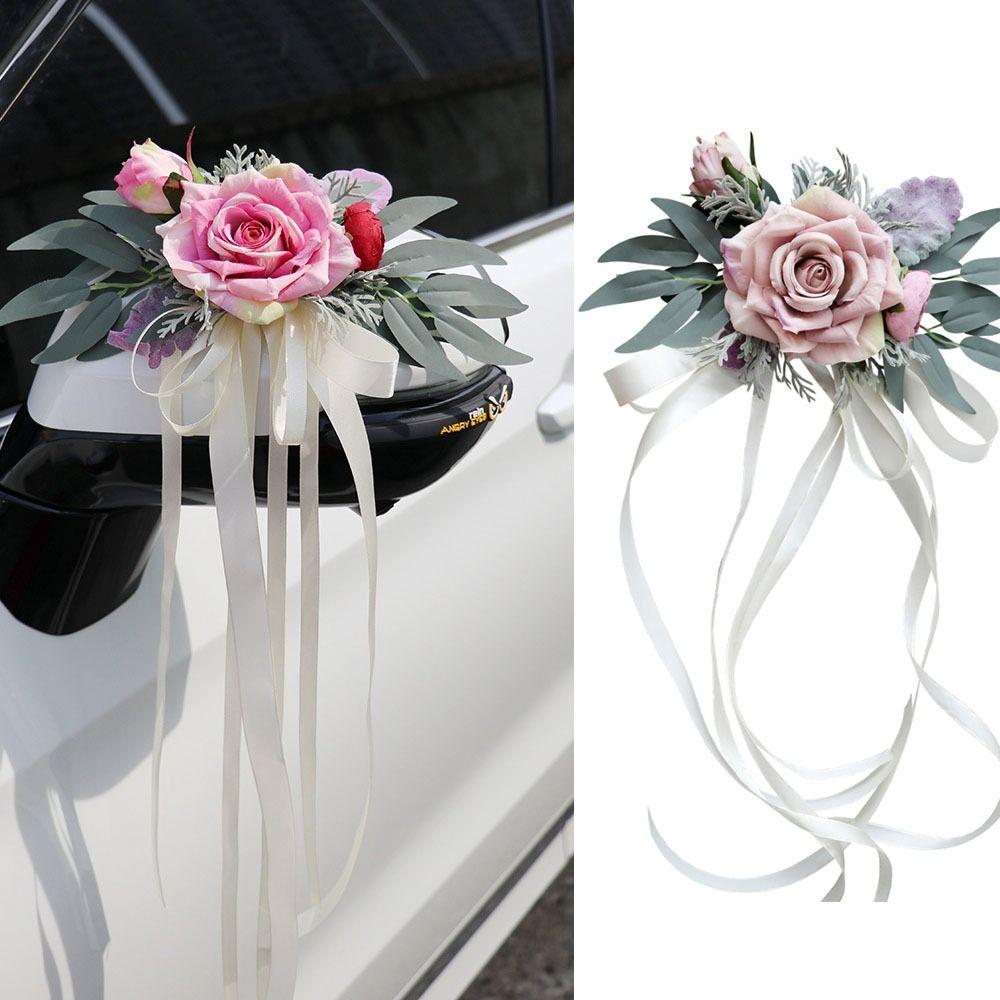 Ribbon Wedding Car Floral Bridal Artificial Roses Wedding Aisle Decorations  Ceremony Party Decor