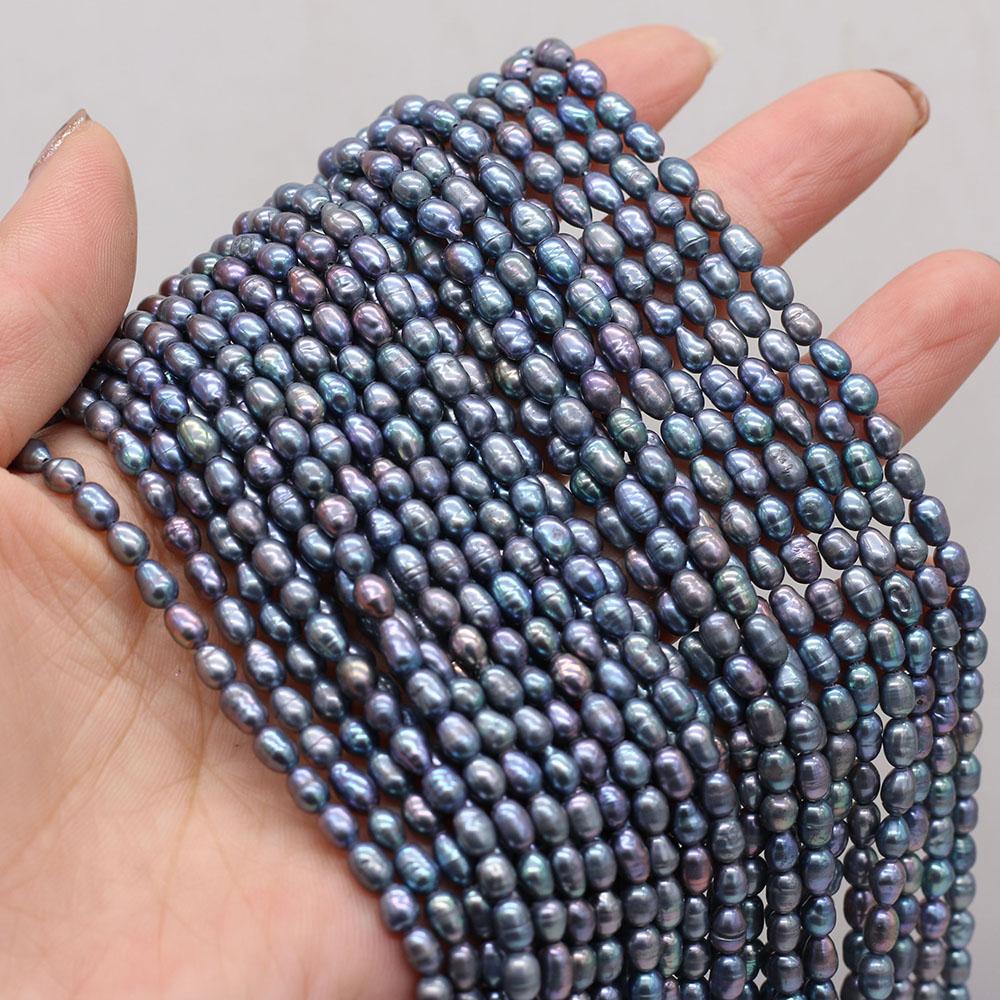 Valentine's Day Gift, Black Natural Pearl Beads, Handmade Rice Beads for Jewelry Making DIY Necklace Bracelet Accessories 36cm