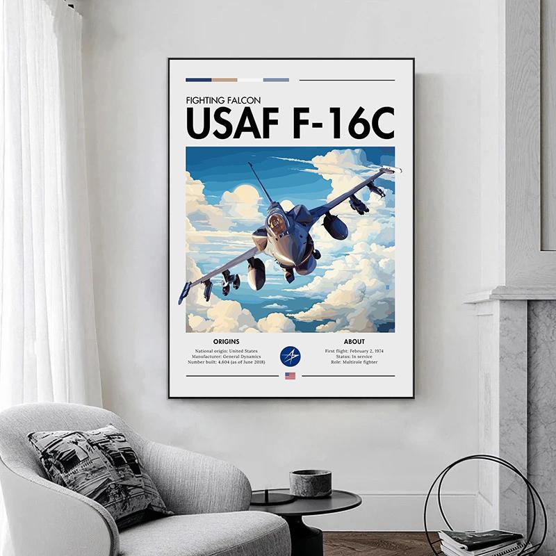 Cooler Überschalljäger Jet Poster Luftwaffe Flugzeugdrucke Mehrrollenfähiger Jäger Leinwandgemälde Wandkunst Bild Heimzimmerdekor