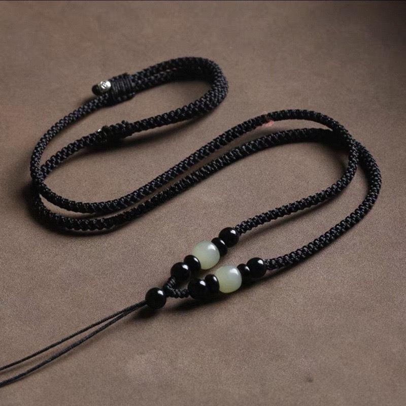 Adjustable Hetian Jade Pendant Lanyard for Men & Women - Red, Black, Brown Necklace Cord