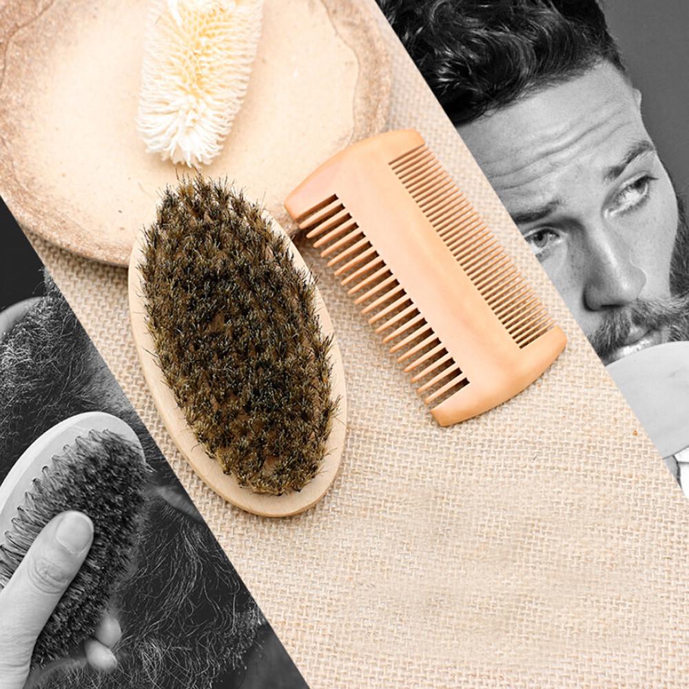 Beard Brush Beard Comb Kit For Men Beard Mustache Wood Handle Barber Tool Set