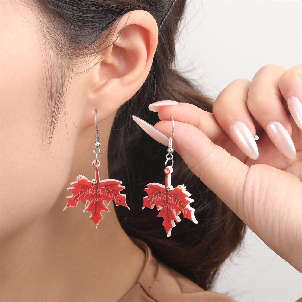 Semi-Managed Acrylic Earrings, Personalized Thanksgiving Turkey Pumpkin Maple Leaf Cake Earrings 1 Pair