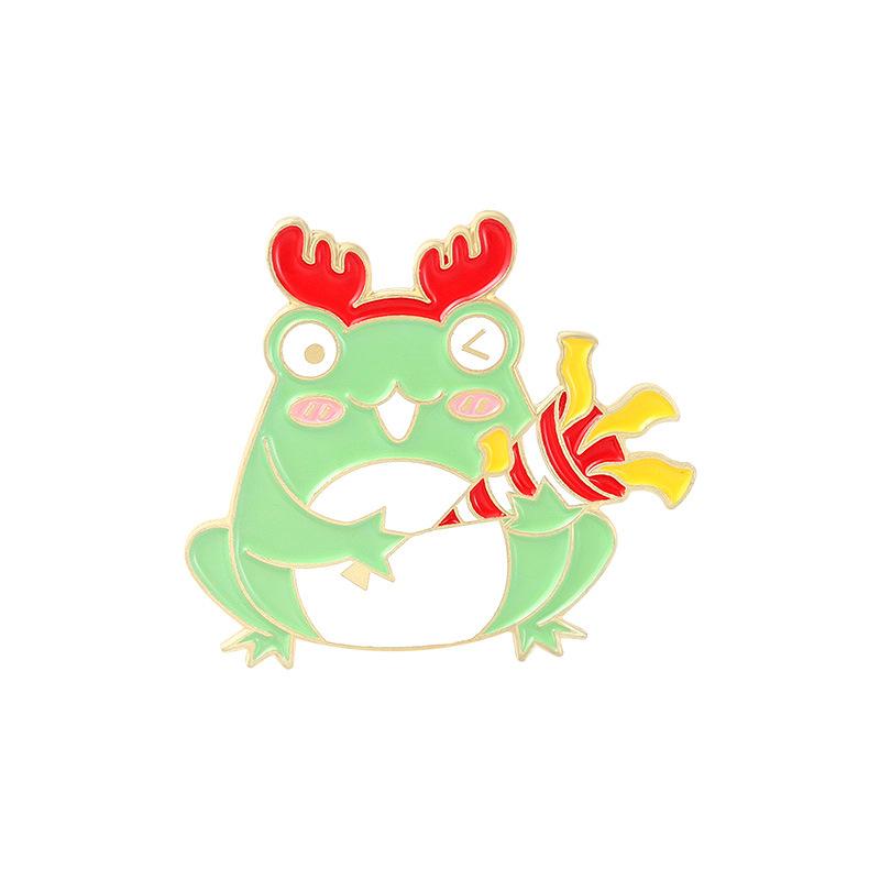 Frog Christmas Delightful Brooch Set Attractive Gold Alloy Pins For Fashion Accessories