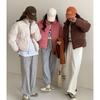 Autumn and Winter Age Reduction Pink Tender Skin White Stand-up Collar Pit Strip Design Loose Corduroy Cotton Clothes Short Coat Women