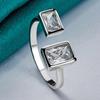 Silver Color Double Square Zircon Open Ring For Women Wedding Party Charm Jewelry