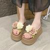 Fashion High Heel Beach Slippers Women Outdoor Wear Thick Bottom Platform Sandals Summer Floral Slippers EVA Material Korean Style