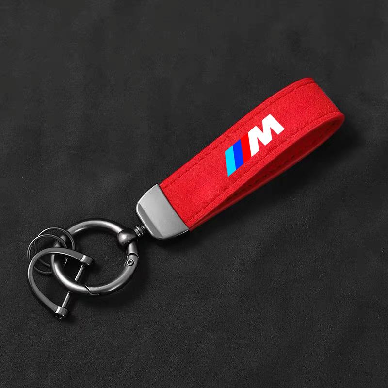 KQBU1 Car Styling Emblem Zinc Alloy Keyring Motorcycle Suede Leather Keychain for BMW M Performance E30 E34 E36 F21 F30 F35 M3 M5 X3