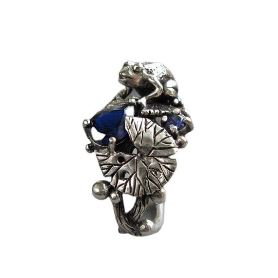 Zhenrong Retro Thai Silver Lotus Frog Ring - European & American Totem Mascot Jewelry for Women
