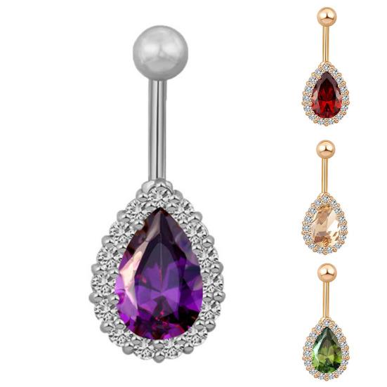 Women Water Drop Rhinestone Barbell Belly Button Navel Ring Piercing Jewelry