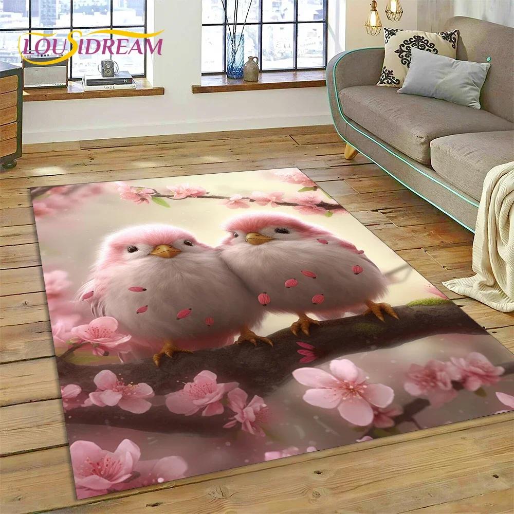 Niedlicher Teppich mit Traumvögeln, Papagei, Pfau, Cartoon-Motiv, für Schlafzimmer, Wohnzimmer, Zuhause, Sofa-Dekoration, Kinderspiel, große Deko-Bodenmatte