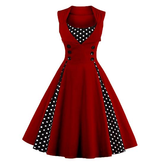 

Модное женское платье на весну и осень с широкой юбкой, ретро красное в горошек, миди, повседневное платье без рукавов XXXXL вино красного