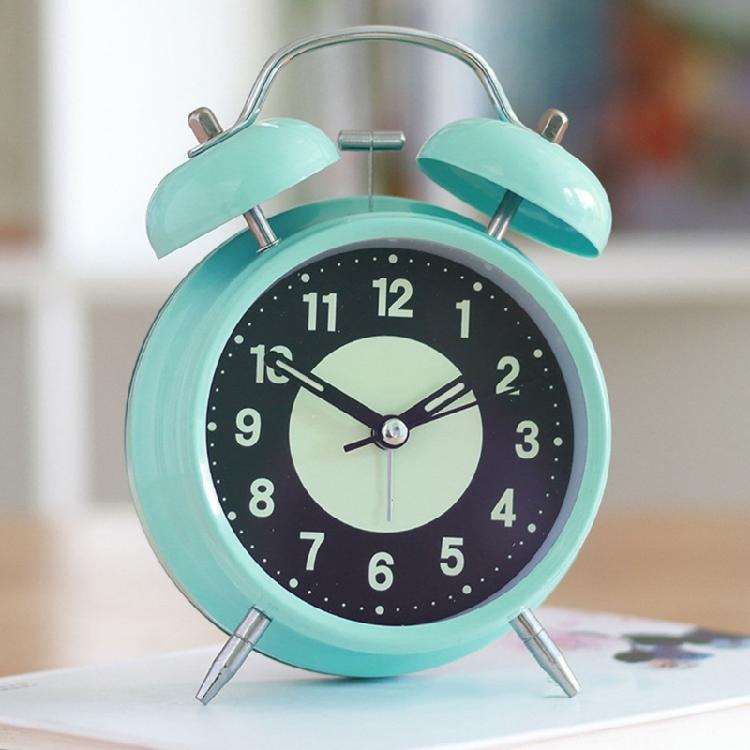 Heavy Sleepers Alarm Clock Green Fluorescent Display Quiet Mechanism Twin Bells Nightlight Included Bedroom Table Clock