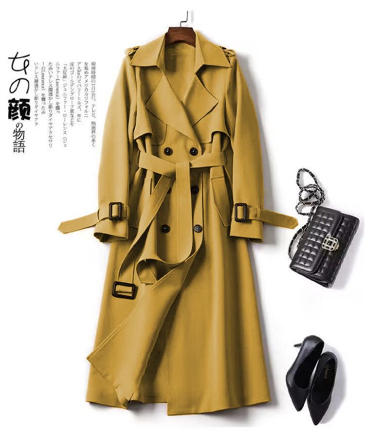 Trench Coat da Donna Primavera Autunno Coreano Lungo Elegante Doppiopetto Khaki Giacca a Vento Streetwear
