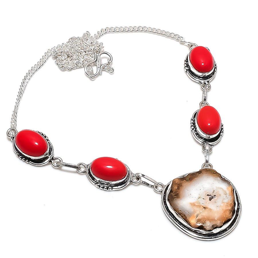 

Натуральный солнечный кварц, коралловое серебро 925 пробы, ювелирное колье 18 F8q33