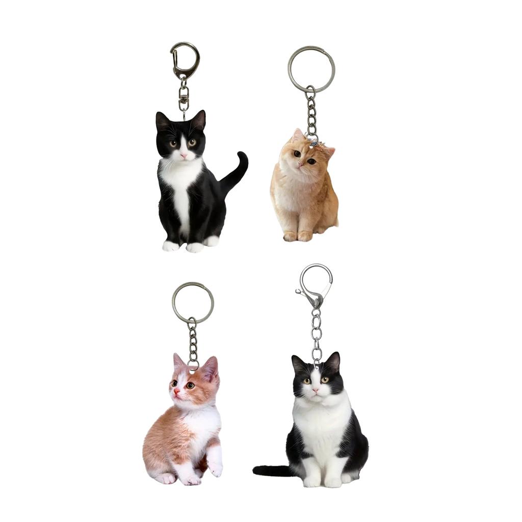 Set of 4 Elegant Cat Keychain Cat Keyring Bag Charm Keychain Set Portable Key Accessory Acrylic Texture for Animal Lover
