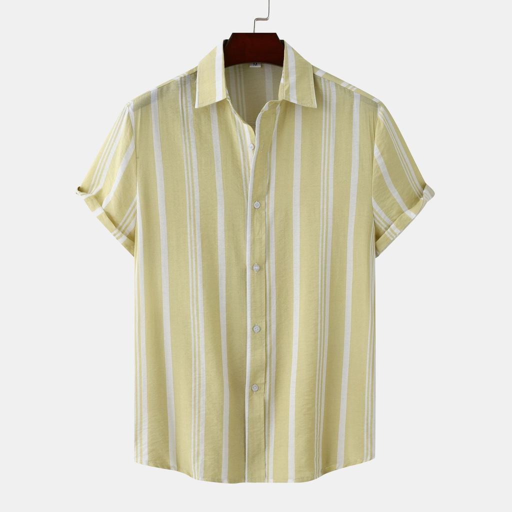 Men's Striped British Style New Cross 1D Digital Printing Summer Casual Short Sleeve Shirt Premium Sense