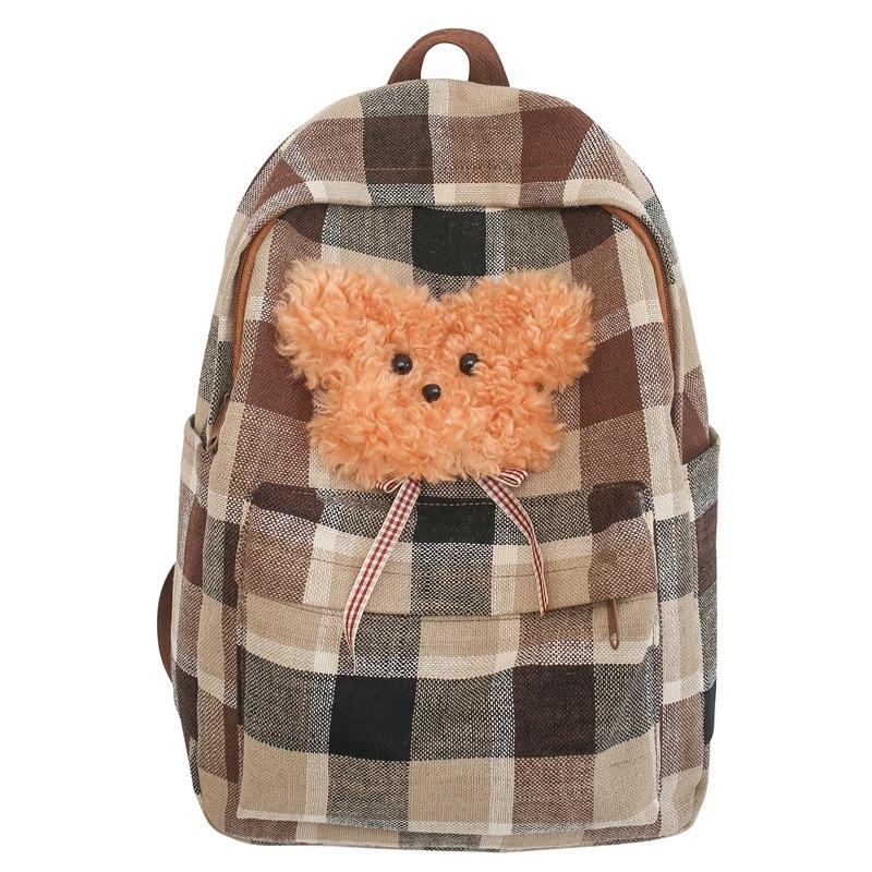 Ny produkt: Söt Rutig Björn Skolväska Casual Ryggsäck Ryggsäck med Stor Kapacitet för Högstadie- och Gymnasieelever