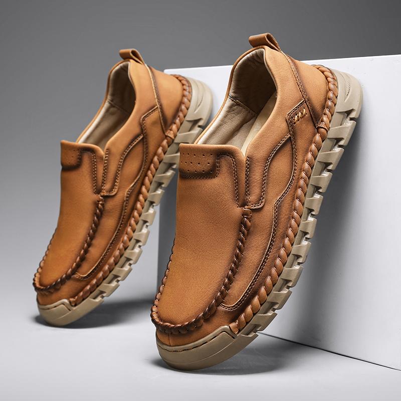 Fashion Stylish Men's Business Casual Shoes Comfy Leather Loafers Comfortable Casual Shoes Rubber Bottom Hiking Shoes Male Slip on Flats