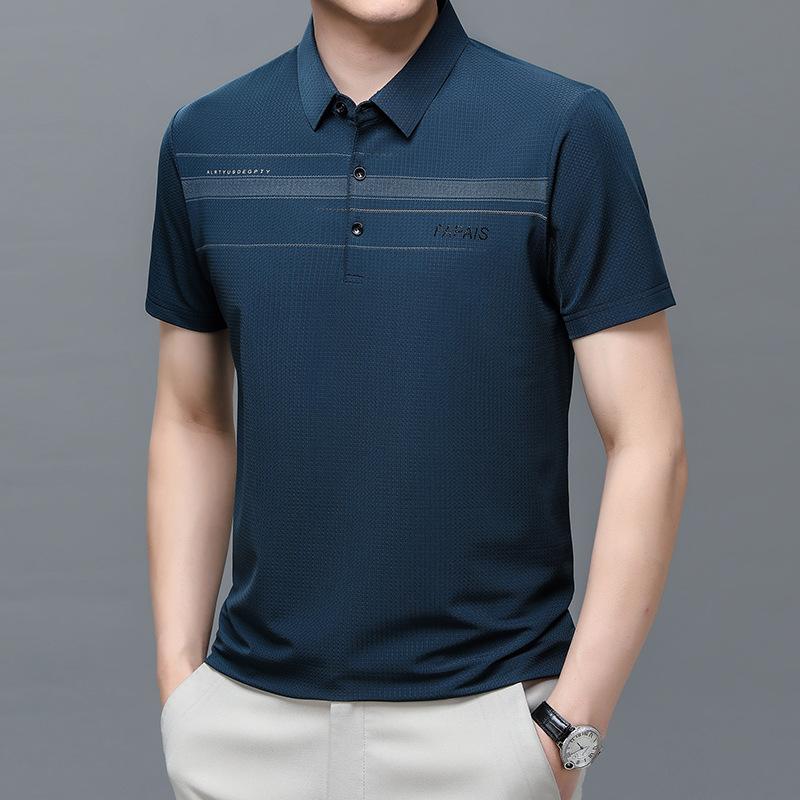 Lapel Ice Silk T-Shirt Men'S Business Casual, Men'S Clothing, Dad Short Sleeve Polo Shirt