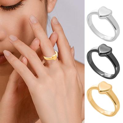Retro Ring Pure Color Polished Titanium Steel Heart Surface Knuckle Ring Simple Style Multi Sizes Anti-Rust Thumb Ring Lightweight Finger Jewelry