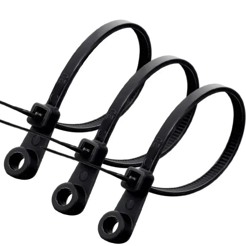 100 stk Kabelstrips med Skruehull Gjenbrukbare Faste Nylon Kabelstrips Selv-låsende Ledningsstrips Stropper Festekrok Kontororganisator