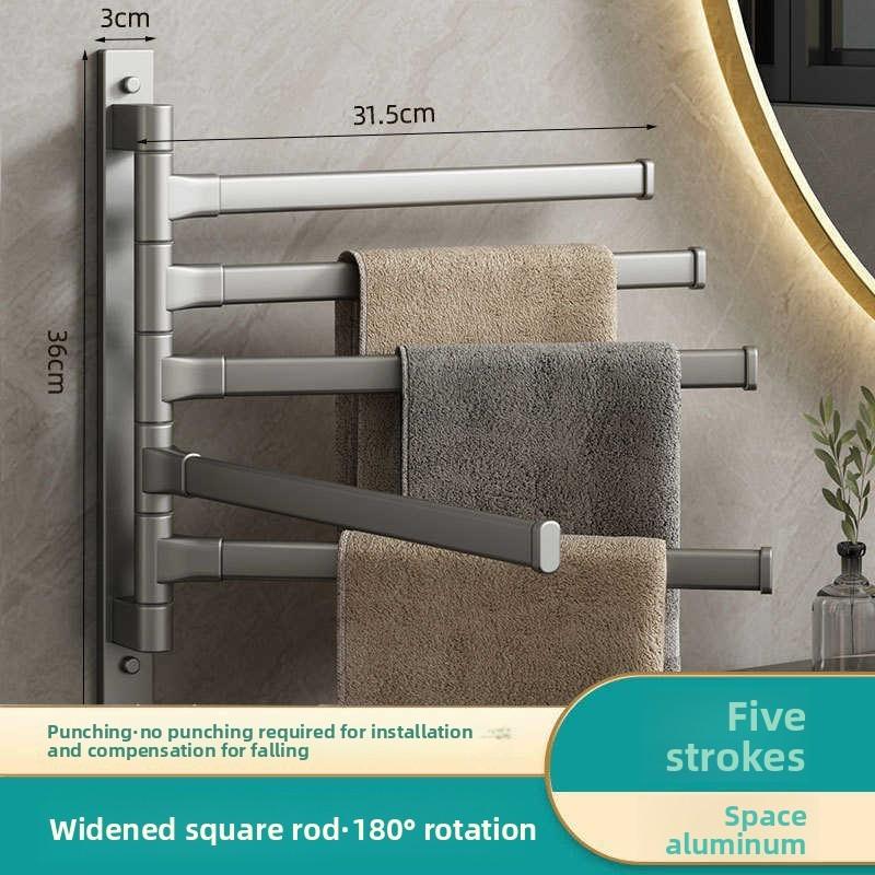 Modern Minimalist Space Aluminum Rotating Bathroom Towel Rack With No Drill Mount For Home Use