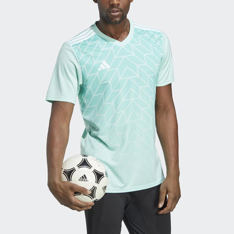 Adidas Team Icon 23 Geometric Pattern Print V-Neck Short Sleeve Soccer Jersey Men Tops Green IC1252