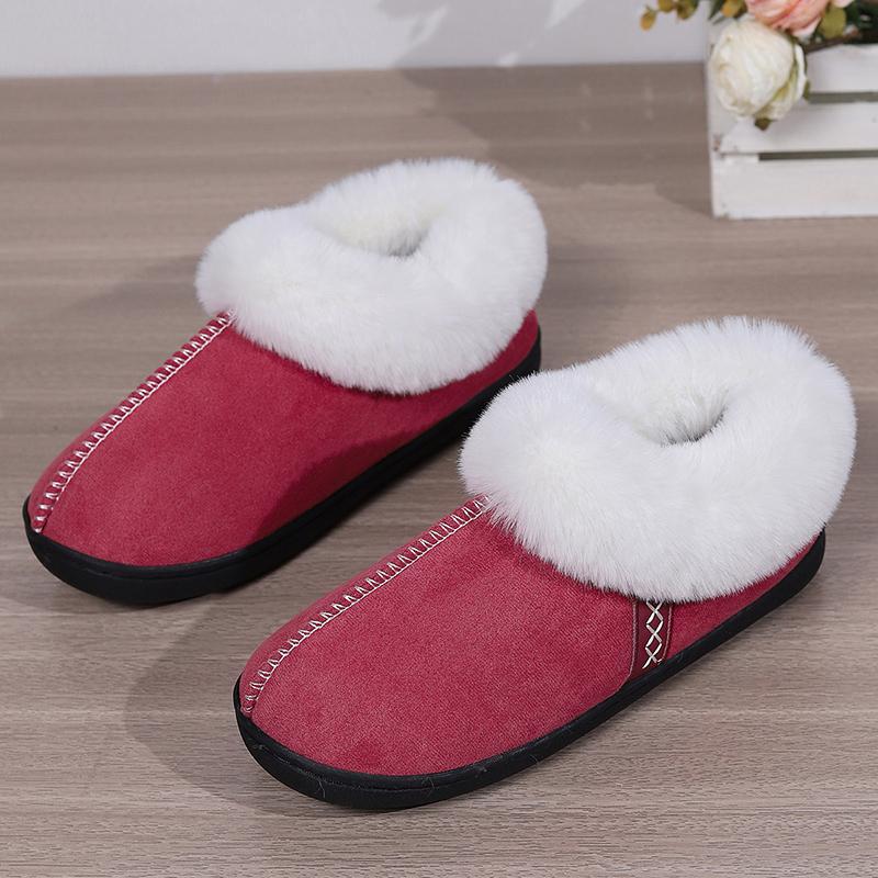 2025 Winter Warm Fur Indoor Home Slippers Women Faux Suede Closed Toe Couple Slippers Woman Comfort Soft Sole House Shoes Slides