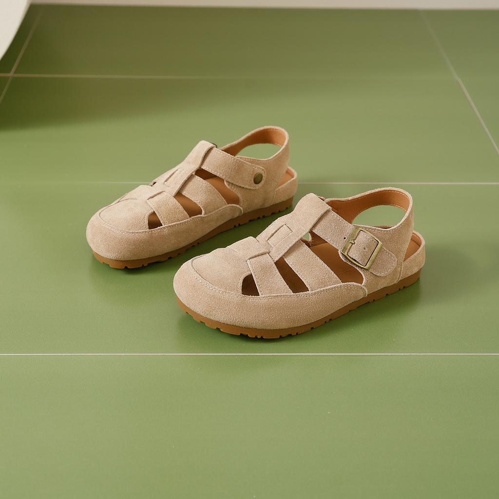 Retro Woven Sandals Women's Summer New Flat Bottom Versatile Beach Bag Head Sandals Women's Shoes Tide