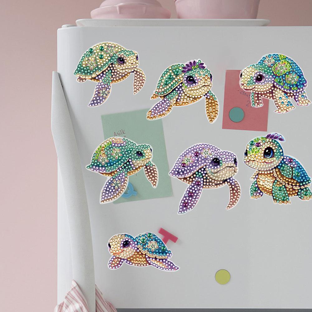 6 Stück Meeresschildkröte Blume Herz Auto Schmetterling Libelle Edelstein Eule Mond Diamant Malerei Kühlschrank Magnetaufkleber für DIY Basteln