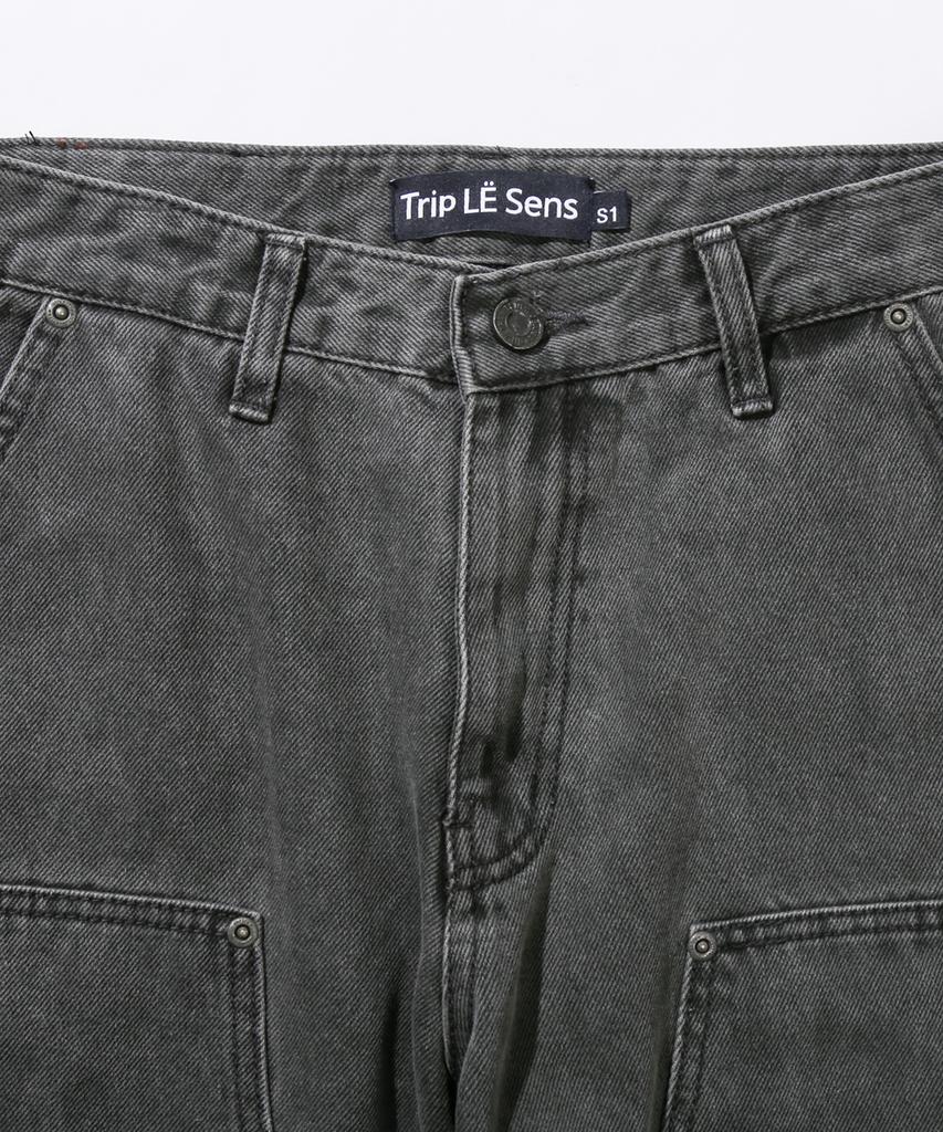 TRIP LE SENS Unisex Carpenter Color Denim Pants_Grey