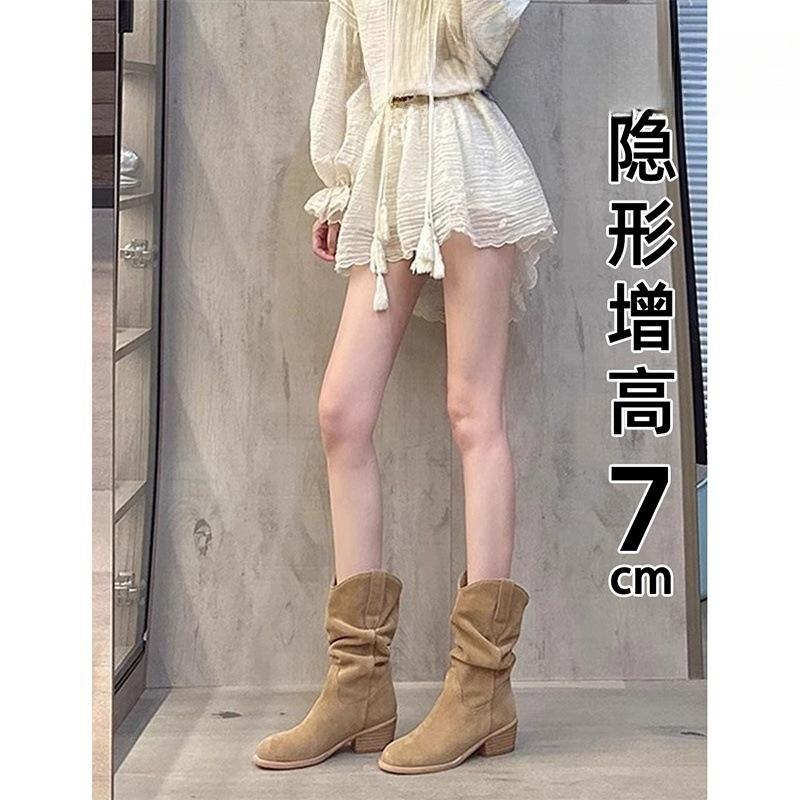 Blue Cabinet, Martin Boots Small Inner Height Boots Women's 2025 New Autumn High Heel Medium Boots Short Boots Stacking Boots