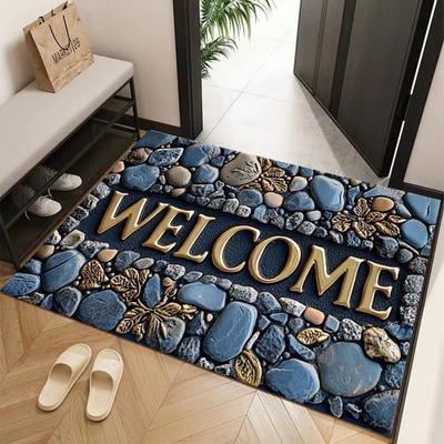 שטיח בסגנון אמריקאי רטרו עם הדפס אבן, קישוט לבית, מונע החלקה ועמיד בפני לכלוך, למפתן הדלת ולרצפת האמבטיה