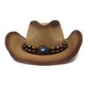 Decorative Beaded Straw Cowboy Hats Women Men Summer UV Protection Beach Holiday Sun Caps Outdoor Wide Brim Cowgirl Hats