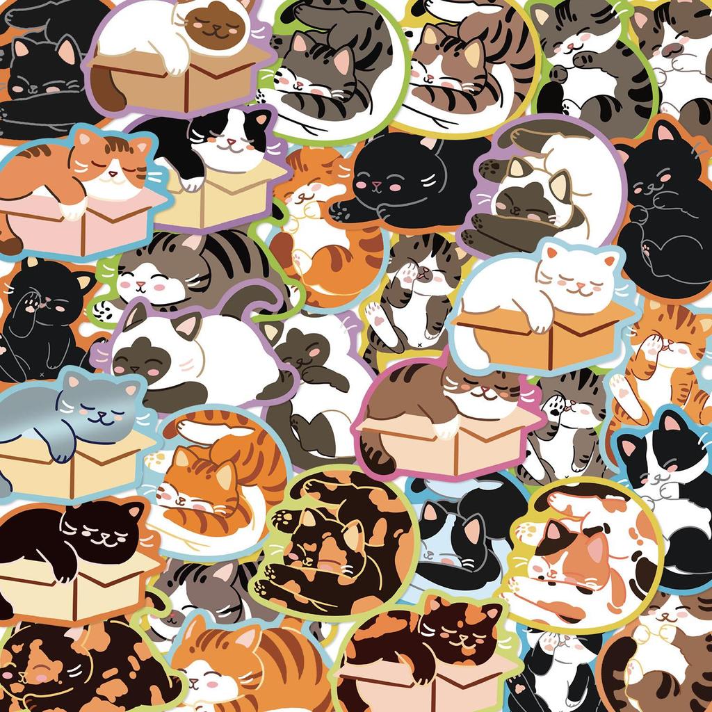 Niedliche Katze Cartoon Graffiti Aufkleber: Wasserdichte DIY Dekorationen für Notizbücher & Koffer