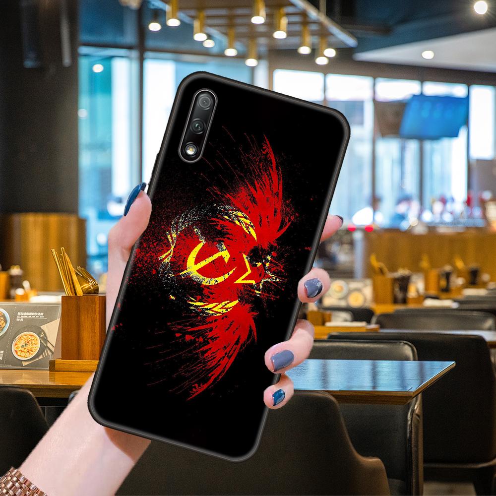 Phone Case For Huawei Honor 9X 9 9S 10 20 30 S i A 8X 8A 8S 7X 7A Pro Lite  Black Cover Back Luxury Funda Silicone USSR Flag