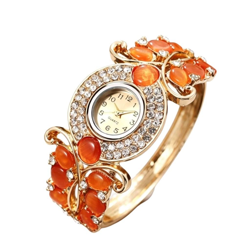 Round Dial Ladies Wristwatch Rhinestone Bracelet Bracelet Watch Vintage Watch Elegant Wear