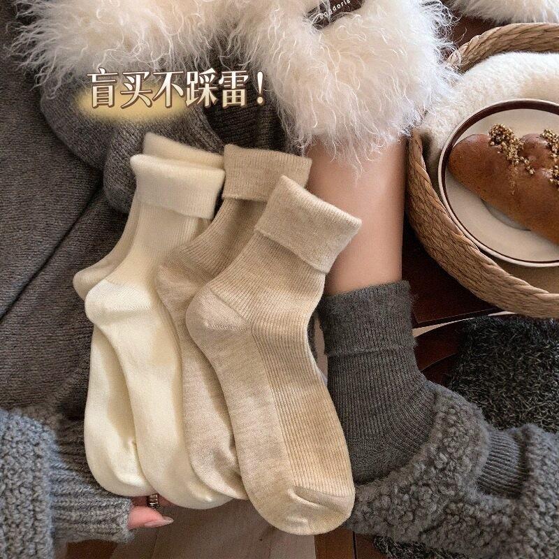 Socks Women'S Autumn And Winter Stacking Socks Piled And Thickened Warm Medium Tube Calf Socks Solid Color Basic New Year'S Boneless Cotton Socks
