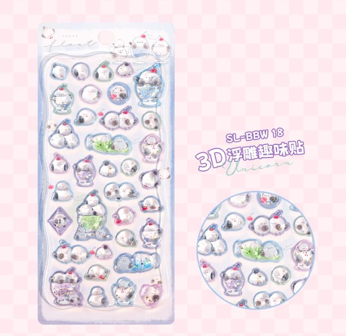 New 4pcs3D Japanese relief 3D crystal sticker unicorn sparrow children's girl handmade sticker