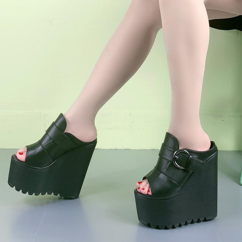 Móda 16CM Klínové Sandály Dámské Léto Nové Designové Sandály Lehké Otevřená Špička Ležérní Pantofle na Vysokém Podpatku Dámské Platformové Boty