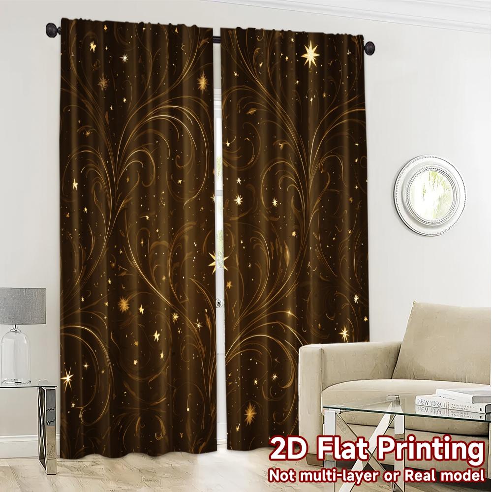 Set Of 2 Flat Printing Jit Curtains Without Rod Golden Yule Tree Chic Versatile Durable Polyester Curtain