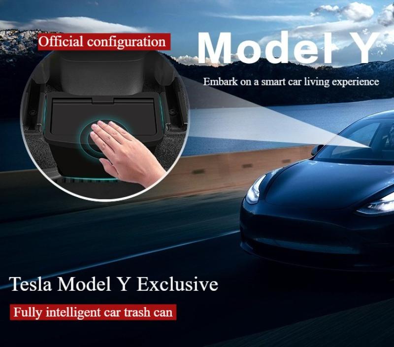 Suitable for Tesla Model Y Intelligent Induction Car Trash Can Rechargeable ABS Storage Box for Vehicle Interior Organization