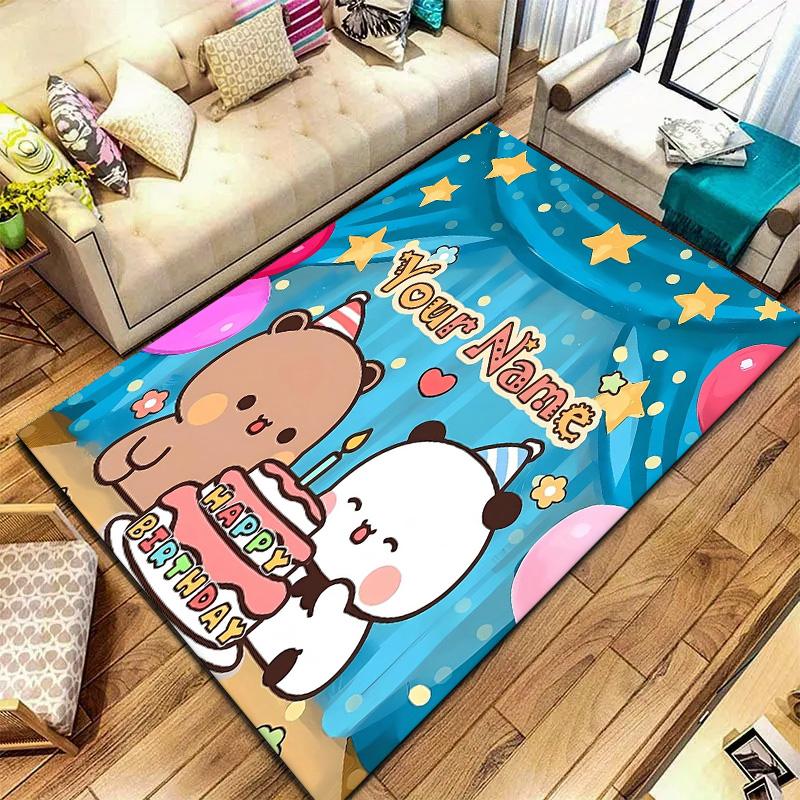 Bear Panda Night Custom Name Carpet Rug For Living Room Bedroom Home Sofa Decoration Kids Play Nonslip Floor Mat
