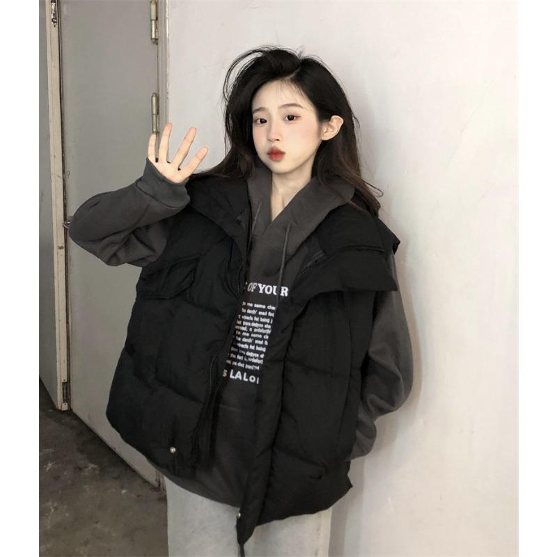 

Пуховый жилет женский для ношения осенью и зимой, новый свободный жилет, жилетная куртка, модный и теплый XL recommends about 140 to 80 kg чёрный